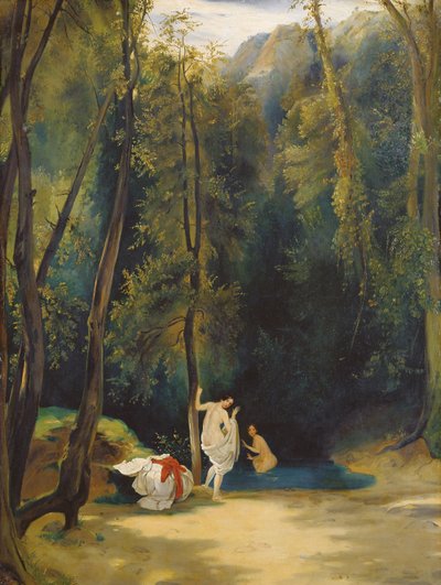 Frau badet im Park von Terni von Carl Blechen